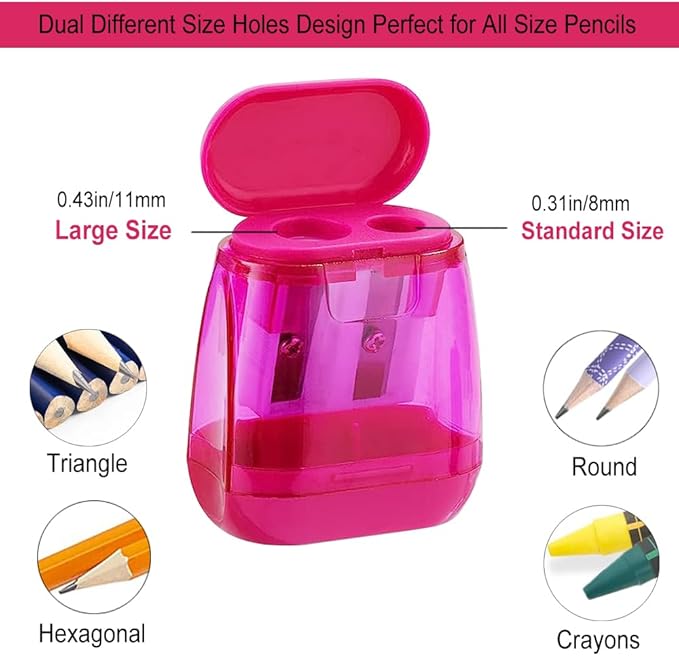 Colored Pencil Sharpener Manual, 4pcs Small Handheld Pencil Sharpeners Dual Holes with Lid for Kids Adults at Classroom School Office Home