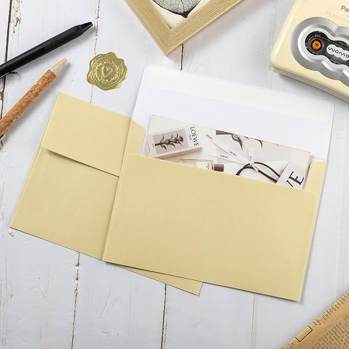 50 Pieces Metallic Color Self Seal Envelopes for Greeting Cards, Invitations, Postcards (Cream Color, 4x6)