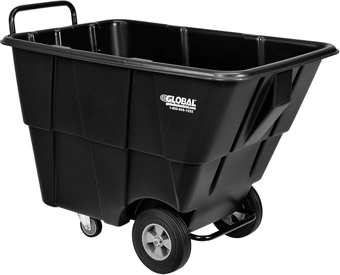 Global Industrial Standard Duty Plastic Tilt Truck 1/2 Cubic Yard Capacity 850 Lb. Capacity, Black, Cart for Construction Commercial Industrial Transportation
