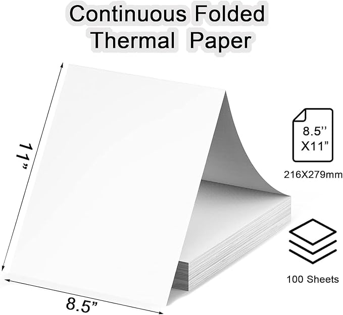 200 Sheets US Letter Size Thermal Paper(100 Folded & 100 Single), Thermal Printer Paper 8.5 x 11 Inch, Printer Paper for M08F/A40 Thermal Portable Printer