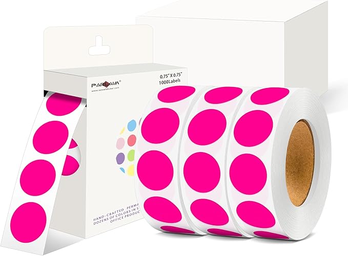 PARLAIM 0.75 inch Diameter Colored Dot Stickers 4 Rolls Pack 4000pcs Fluorescent Pink Round Label Color Coding Marking Stickers Permanent Adhesive for Garage Sale