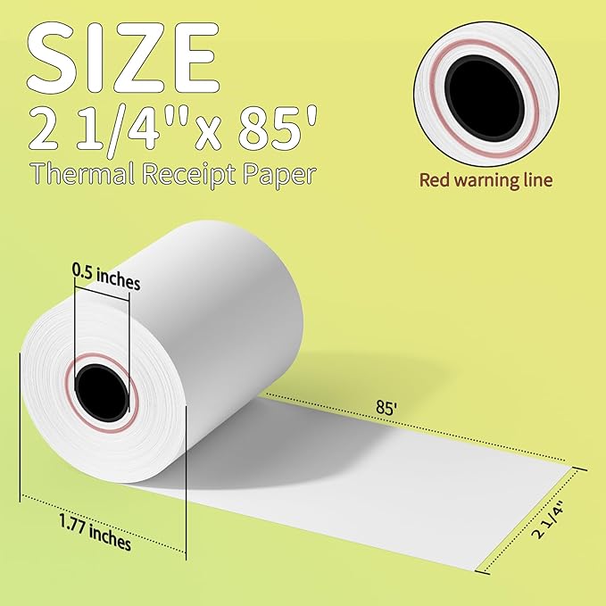 MPRT 10 Rolls 2 1/4" x 85' Thermal Paper, BPA Free Receipt Paper, 58mm Thermal Receipt Paper for Cash Register POS Printer Square Terminal Credit Card Machine