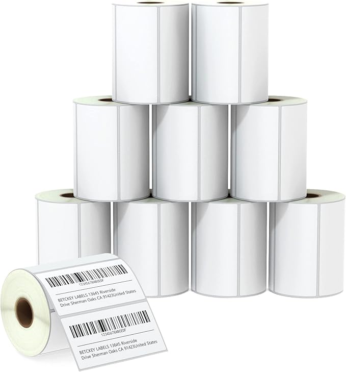 BETCKEY - 4" x 2" (102 mm x 51 mm) Barcode Shipping & Multipurpose Labels Compatible with Zebra & Rollo Label Printer,Premium Adhesive & Perforated [10 Rolls, 7500 Labels]