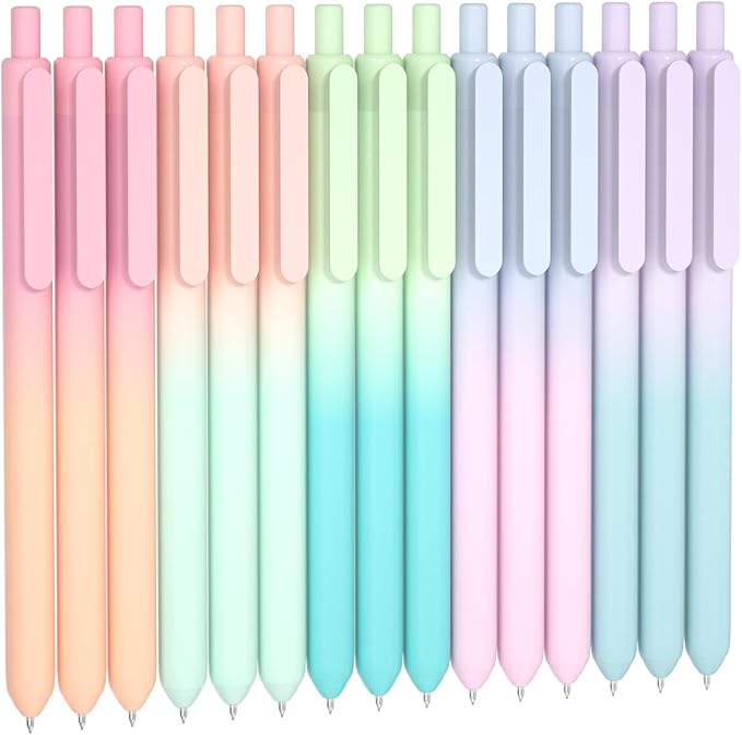 Shuttle Art Retractable Pastel Shifting Gel Ink Pens, 15 Pack Black Ink Pens, Cute Pens 0.5mm Fine Point Soft Aesthetic Barrel for Smooth Writing Journaling Taking Notes School Office Home