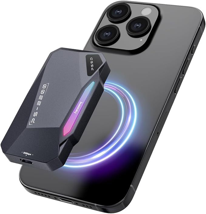 500GB Magnetic Portable SSD,2050MB/s Type-C USB 3.2 Gen 2x2 External SSD,4K ProRes Record and Store,Aluminum alloy,RGB Touch Lighting,External Solid State Drive for iPhone15/16/Android/PC/Mac -PS2200