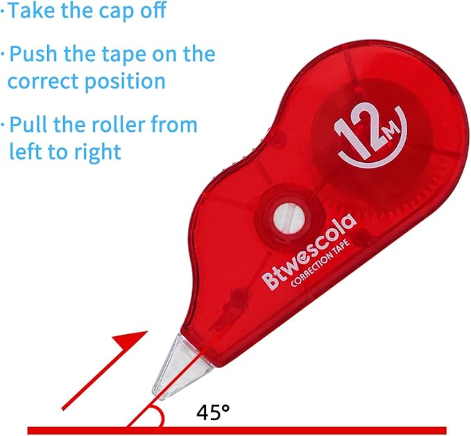 Correction Tape, 39.37FT Gift Packed Tear-Resistant Correction Tape, Tape for School, Office, With Roller Adjuster (9747-24pcs)