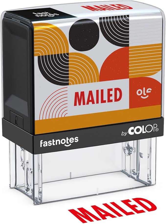 Fastnotes MAILED Self-Inking Rubber Stamp by COLOP - Great for Office Documents, Notary, Warehouse, Accounting Paperwork, Business, and Legal Documentation - Red Ink (MAILED- Red)