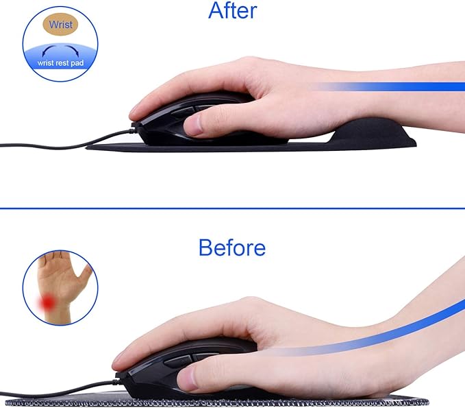 JIKIOU Mouse Pad, 2 Pack Ergonomic Mouse Pads with Comfortable Gel Wrist Rest Support and Lycra Cloth, Non-Slip PU Base for Easy Typing Pain Relief Durable and Easy to Clean Small Black