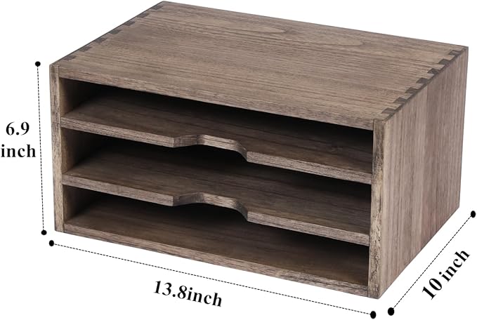 3-Tier Paper Storage Letter Tray File Sorter - Wood Desktop Document Organizer Holders with Mail Sorter, School & Home Magazine File Dividers for Office Accessories Dark(SJ3K-DK)