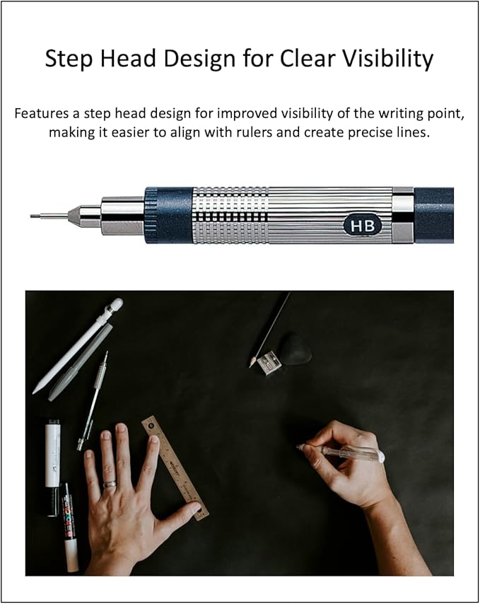 Graphlet Mechanical Drafting Pencil + Ain HB/B/2B leads, original Black slim pen case (0.3mm)
