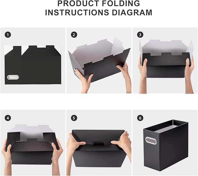 Oterri File Organizer, Small Storage Box, Cardboard File Folder Organizer, Collapsible File Box, Hanging File Organizer for Letter Size, Portable File Box with Handle, Only Box（Black，8 Packs）