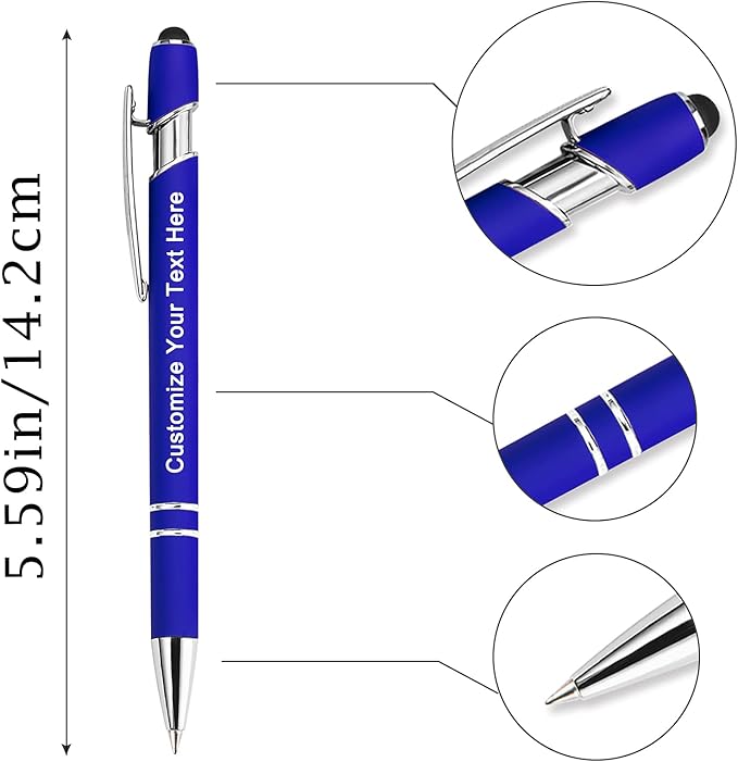 Max 500 Pcs Personalized Pens Bulk, Custom Pens with Free Engraving, Customized Stylus Tip Ballpoint Pen with Your Name Massage Text for School Office Business Graduation Anniversaries-50 Packs