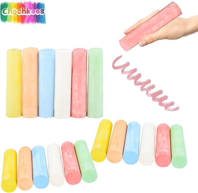 36 Jumbo Sidewalk Chalk, Jumbo chalk great for outdoor art, Sidewalk Chalk for Kids, 6 Assorted Neon Colored Chalk, Perfect For Party Favors, 4" Inches (36 Jumbo Chalk Sticks)