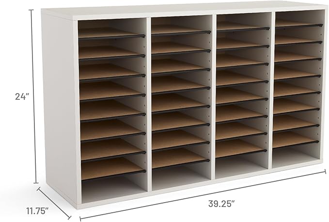 Safco Literature Organizer, 24 Compartments, Office and Classroom Mailbox with Adjustable Shelves, Wood Paper and Mail Sorter, Modern Gray