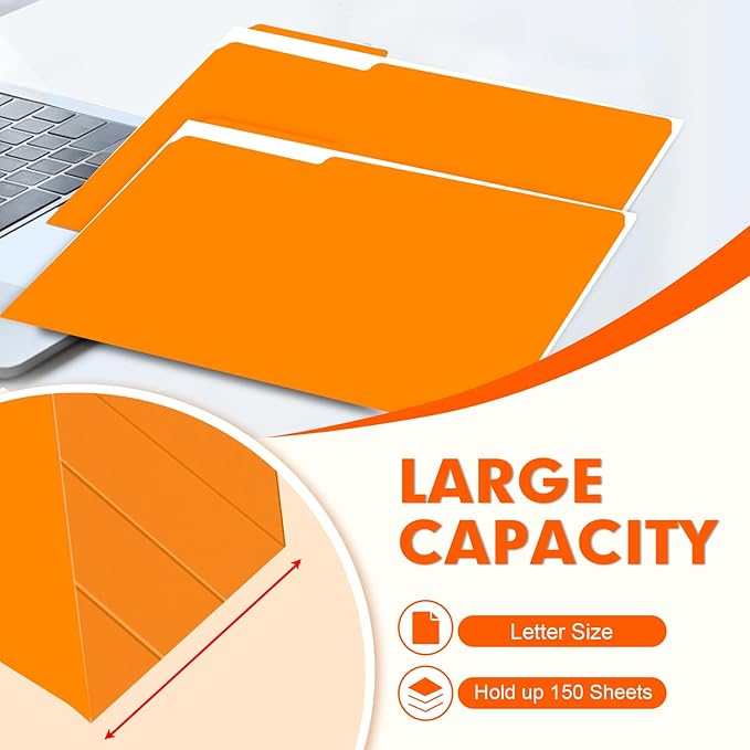 File Folder, PANDRI 120 Pack File Folder, 1/3 Cut Tab, Letter Size, Filing Folder for Office School Business, Orange
