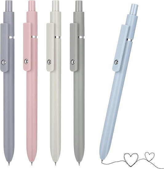 5 Pcs Gel Ink Pens, 0.5mm Fine Point Black Ink Ballpoint Pens, Metal Clip Retractable Pens, Quick Drying Pens for Smooth Writing (Morandi)