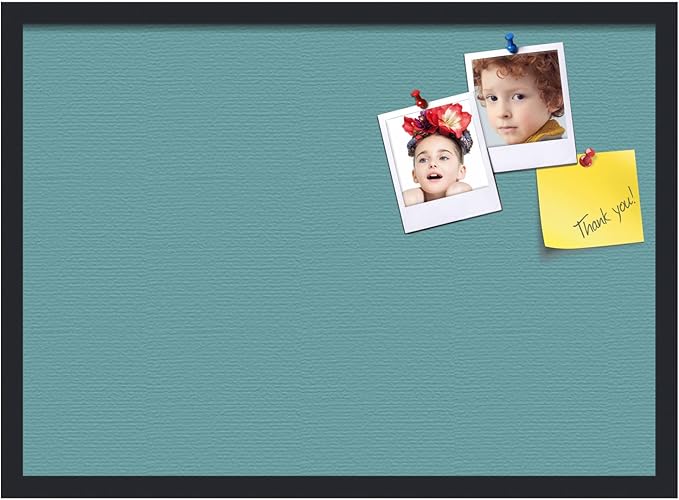 PinPix 28x20 Inch Cork Bulletin Board. This Decorative Framed Pin Board Comes with Aqua Pastel Design and a Satin Black Frame. Ideal for Home Office Decor or Message Board (PinPix-1806)