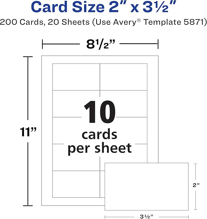 Avery Clean Edge Printable Business Cards with Sure Feed Technology, 2" x 3.5", White, 200 Blank Cards for Laser Printers (5871)