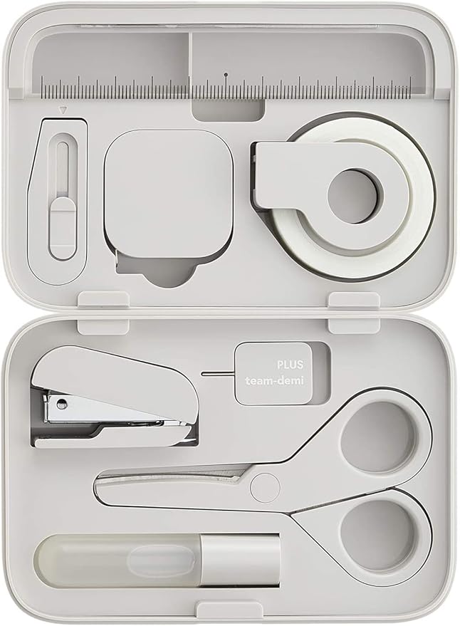 Plus Stationery Kit Gray (Scissors, stapler, tape, liquid glue, cutter, ruler, tape measure, pin for SIM card replacement) TD-001 30-213 With Original Stylus Ballpoint Touch Pen