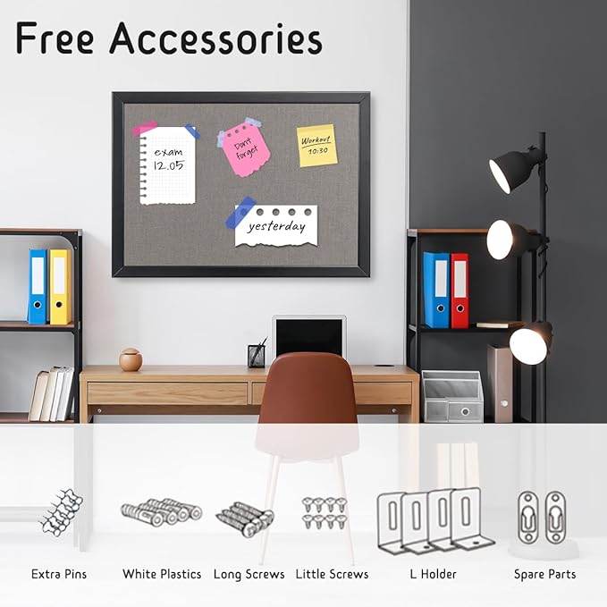 Gideal Bulletin Board 36 x 48 Inch, 100% Wood Framed Canvas Cork Board with Grey Fabric, Wall Mounted Notice Board for Home Office School, 2 Pack