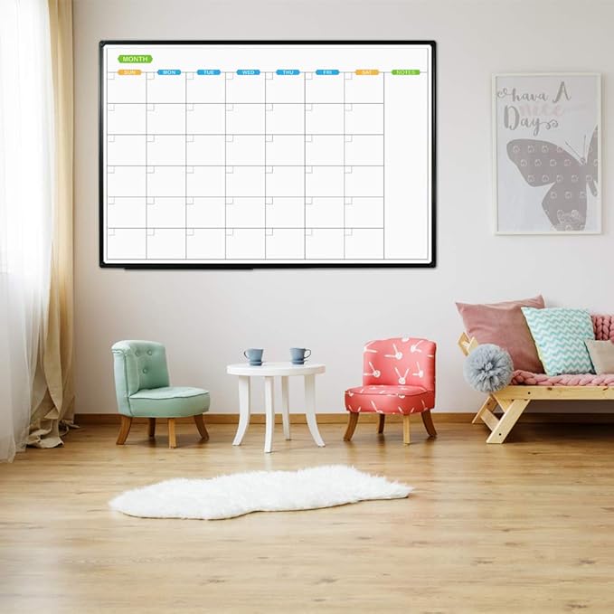 JILoffice Large Dry Erase Calendar Whiteboard - Magnetic White Board Calendar Monthly 60 X 40 Inch, Black Aluminum Frame Wall Mounted Board for Office Home and School