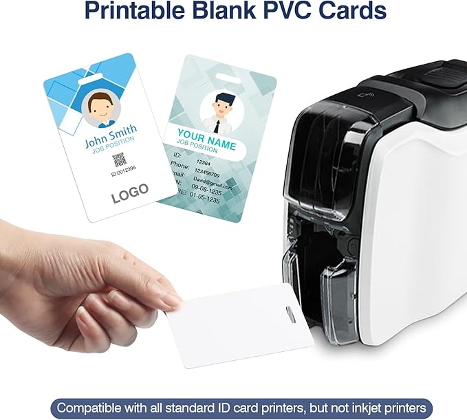 50 Pack Premium Blank PVC Cards with Slot Punch on Short Side - Vertical Slot Punch Blank ID Cards- CAETOUNG CR80 30 Mil Graphic Quality White Plastic Cards for Photo ID Badge Printers