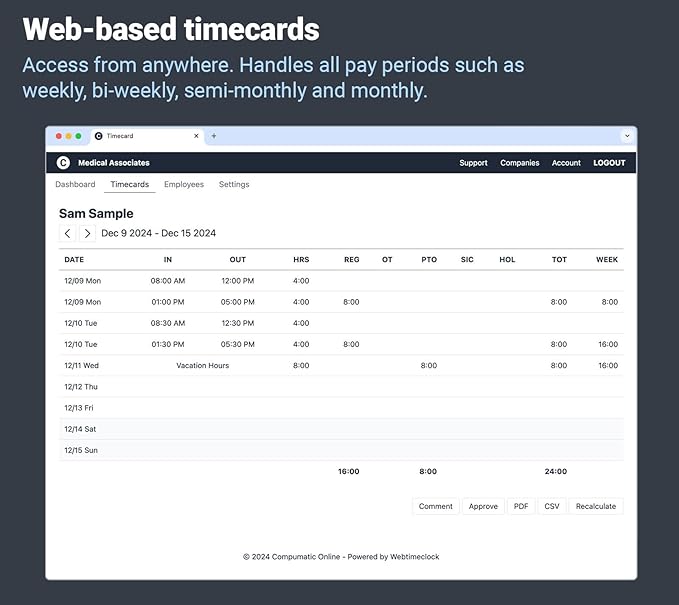 COMPUMATIC Biometric Fingerprint Time Clock with Online Cloud Hosted Software, Automatic Real-Time Punch Upload with WiFi or Wired Ethernet Connection