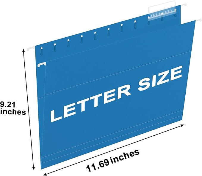 HERKKA Hanging File Folders, 60 Pack Reinforced Letter Size Hanging Folders, Designed for Bulky Files, Filing Cabinet, 1/5-Cut Adjustable Tabs (Lightblue)