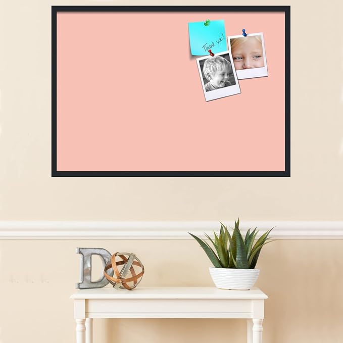PinPix 40x28 Inch Cork Bulletin Board. This Decorative Framed Pin Board Comes with Pink Pastel Design and a Satin Black Frame. Ideal for Home Office Decor or Message Board (PinPix-1813)