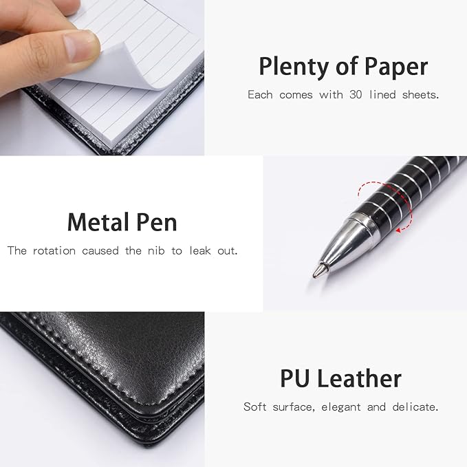 Xhwykzz 7 Pieces Small Notepads Holder Set, Pocket Notebook with pen, Included 5 Pieces Refills 3 x 5 Inch, 30 Lined Paper Per Note Pad (Black)