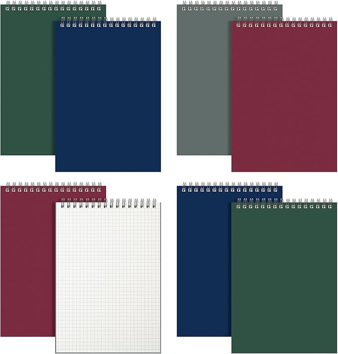 Graph Paper Spiral Notepad A5 Top Wirebound Notepad Grid Notebook Steno Pads Memo Notebook Grid Paper 140 Pages for Writing Sketching Drawing Office Supplies(Multicolor,8 Pack)