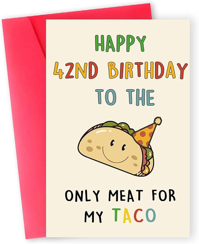 Funny 42nd Birthday Card Gifts for Men, Happy 42nd Birthday Decorations for Husband Him, Taco Gifts for 42 Years Old Bday Man, Cool 42 Mens Bday Ideas