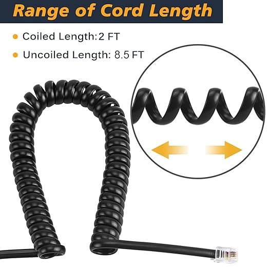 Telephone Handset Cord Detangler 1 Set, 1 Pack 360 Degree Rotating/Anti-Tangle Landline Cable and 1 Pack Telephone Handset Cord 8.5 Foot Uncoiled (2 Foot Coiled)