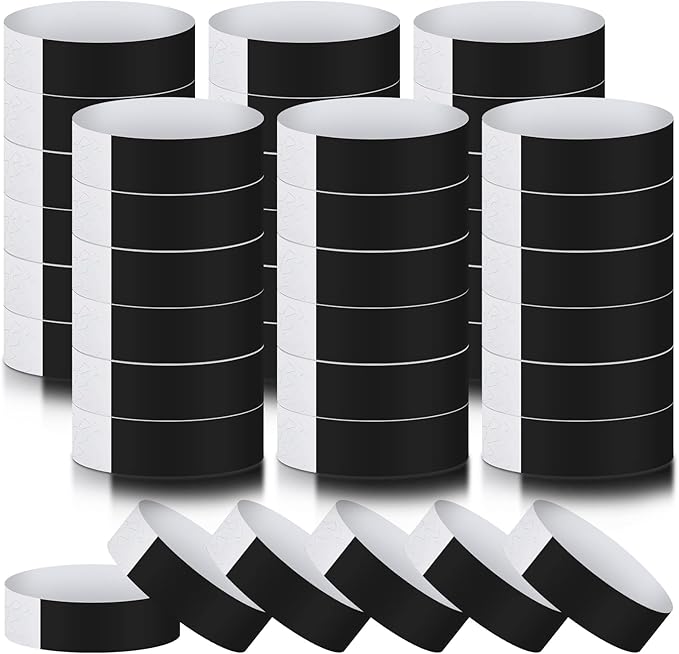 600 Packs Paper Wristbands for Events Neon Party Wristbands Colored Waterproof Paper Club Arm Bands Lightweight Identification for Concert Bar Entrance Admission(Black)