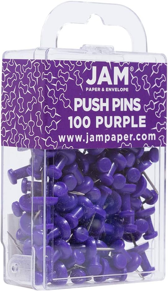 JAM PAPER Colorful Push Pins - Purple Pushpins - 100/Pack