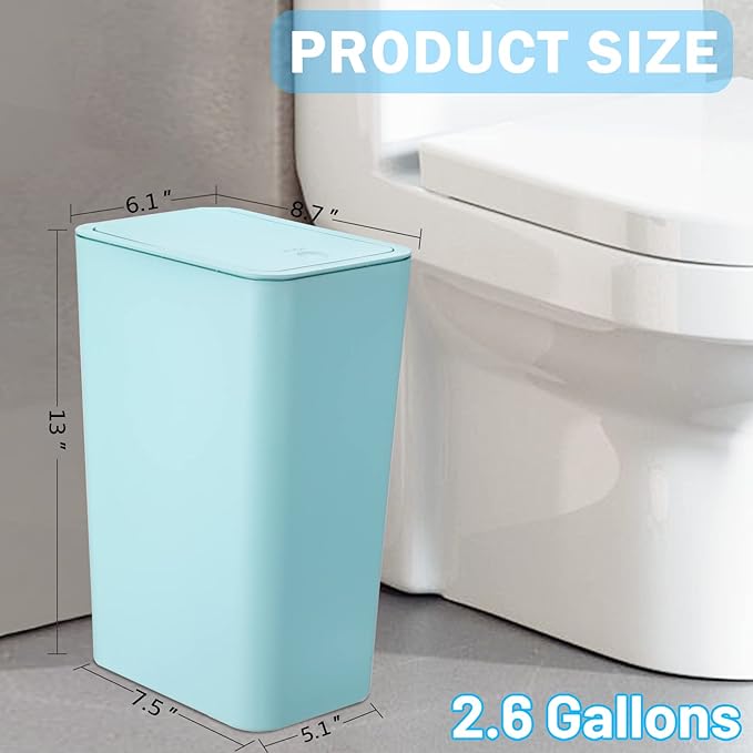 SHPMXUPW 3 Pack Bathroom Small Trash Can with Lid,10L / 2.6 Gallon Slim Garbage Bin Wastebasket with Pop-Up Lid for Bedroom, Office, Kitchen, Craft Room, Fits Under Desk/Cabinet/Sink
