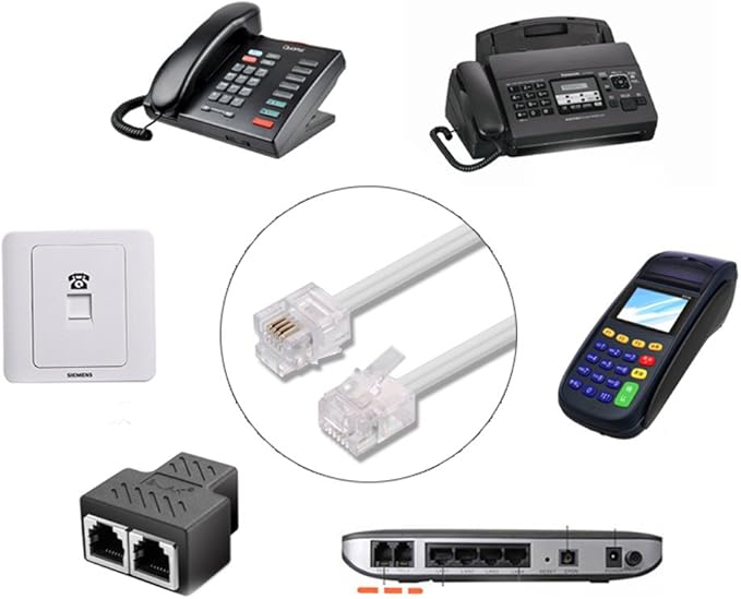 Ted Lele Male to Male 6P2C RJ11 Telephone Fax Machines Modems Straight Cable Wire Line 8M / 26.2ft Long