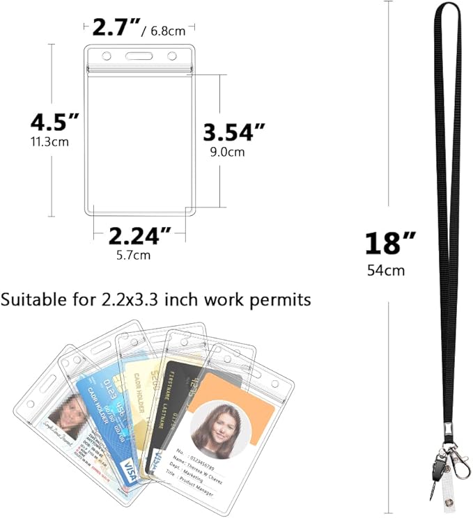 60 Pack Neck Lanyard with ID Badge Holder, Office Strap Bulk Lanyards, Stainless Metal Swivel Hook for Name Tag, Badge Holders, Keychains, Card, Black