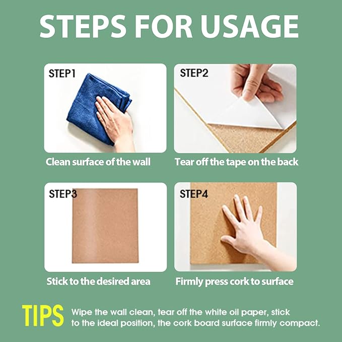 6 Pack Cork Bulletin Board 12 x 12 Inch - 1/2" Thick Cork Board Tiles,Self-Adhesive Frameless Cork Tiles Wall Decor with 50 PCS Pushpins for DIY, Office, School and Home Decor