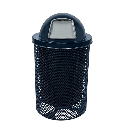 RDT-P-DBL Heavy Duty Round Trash Receptacle with Dome Top, Liner Included, 32 Gallon, Dark Blue, Made in America