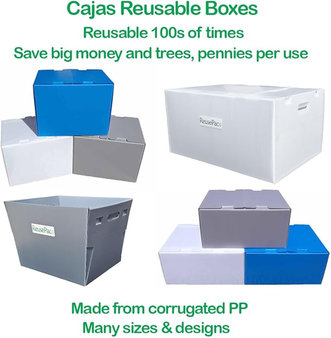 Reusable Foldable Box Corrugated PP Lightweight, Storage Moving, Heavy Duty Stackable, Tape Free Self-Locking Lid, Handles for Business Home In/Outdoors X-Large (Gray, 20x16x10 in)