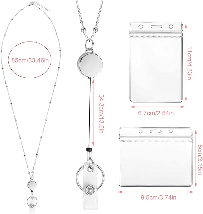 Lanyards for Id Badges 3 Pack Badge Lanyard with 6 Pcs Id Badge Holder Retractable Stainless Steel Teacher Lanyards Cruise Ship Lanyards for Girl Women (Silver, Gold, Rose Gold)