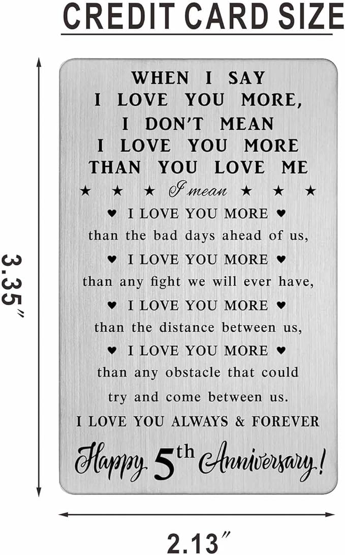CPLJW 5 Year Anniversary Card Gifts for Him Her - 5th Anniversary Romantic Gifts, Fifth Five yr Wedding Wallet Card Gift