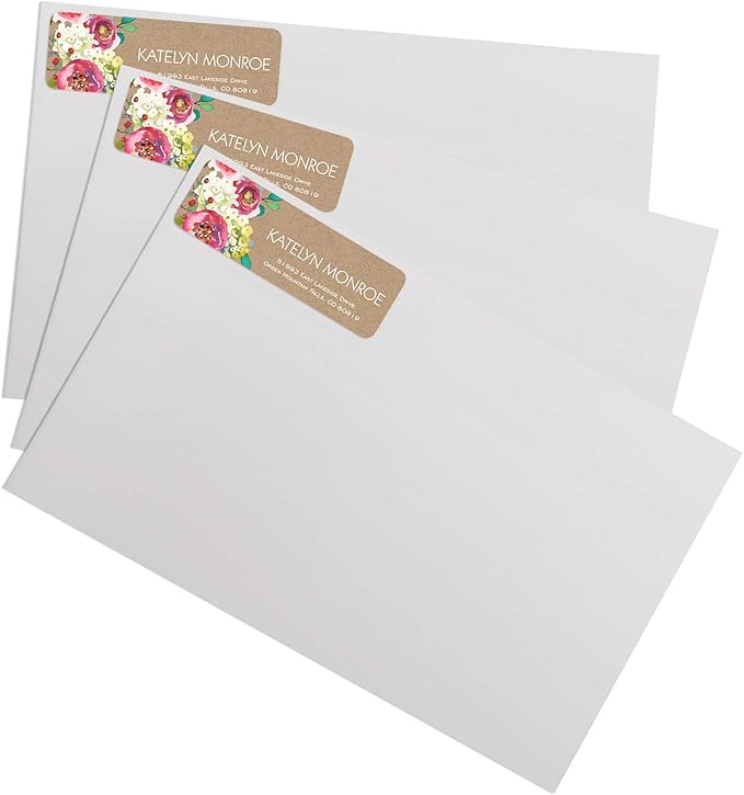 Kraft Faux Look Floral Rolled Address Labels/Roll of 500 Personalized Address Labels/Designer Return Address Stickers in Elegant Plastic Dispenser