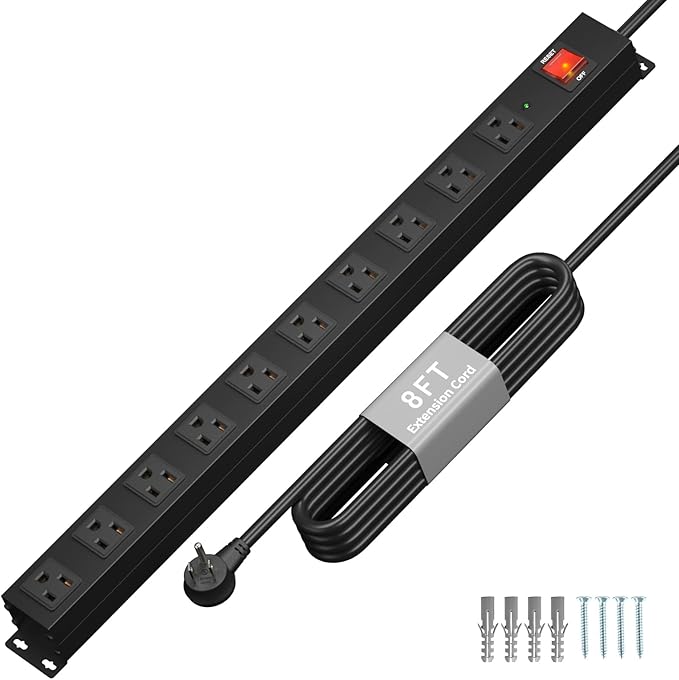 KF 10 Long Power Strip, Heavy Duty Surge Protector with 2100J, 15A/1875W Wall Mount Power Strip with Upgraded Switch, 14AWG 8FT Cord