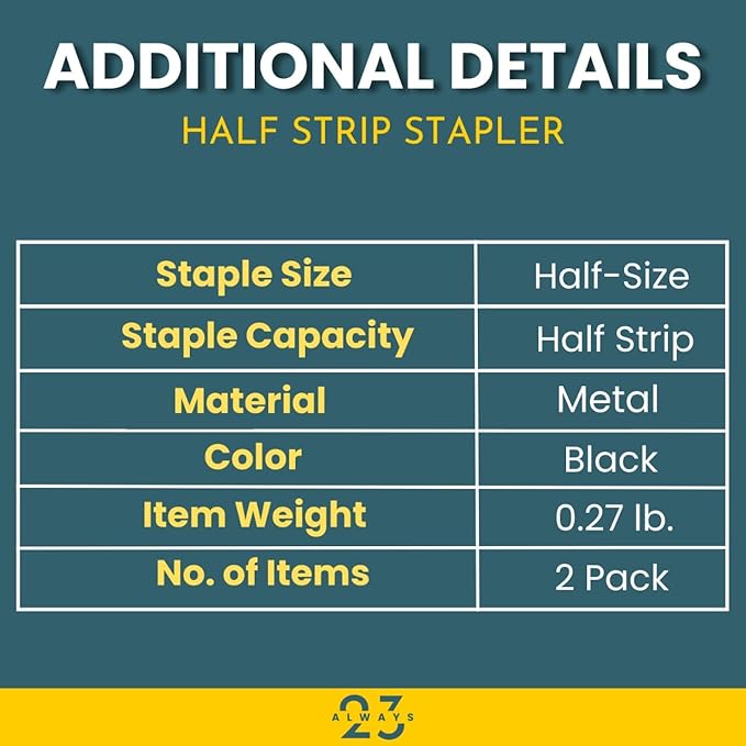 Always23 Stapler, Stapler for Classroom, 20-Sheet Capacity, Staplers, 2 Pack Black.