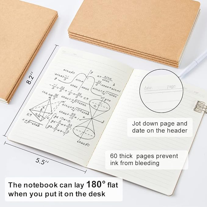 feela 90 Pack Kraft Notebooks Bulk, Lined Travel Journals Note Pad Notebooks for Men Women Girls Students, Making Plans Writing Memos Office School Supplies, A5, 60 Pages, 8.3” X 5.5”