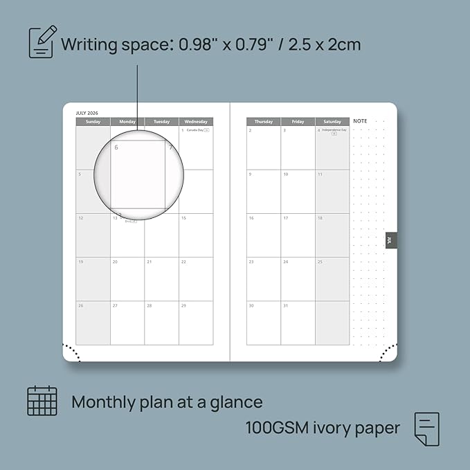 POPRUN 2026 Planner (Pocket Size 4''x 6.25'' Hardcover) - Small Calendar for Purse with Hourly Schedule & Vertical Weekly Layout, Monthly Calendars, 100 GSM - Black
