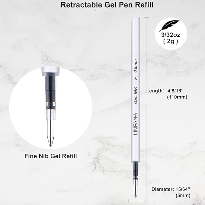 Red Gel Pens Refills, 6 Pack Retractable Gel Ink Pen Refills, Fine Point 0.5mm Tip Smooth Writing Quick Dry Gel Pen Refills for Journaling School Office Supplies (6 Red)