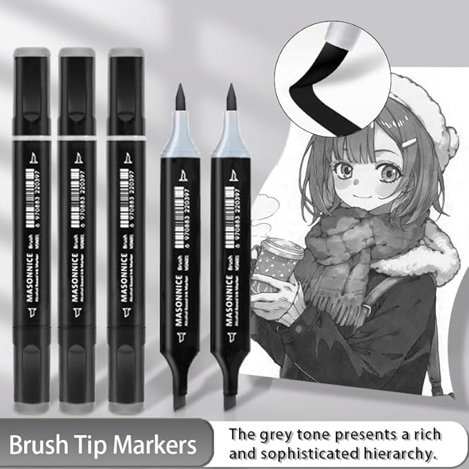 Gray Grey Alcohol Markers Brush Tip, 20pc Cool Warm Grey Markers Set for Adults Artist Coloring Book Shading Layering Drawing Sketching Brush Chisel Tips Gifts